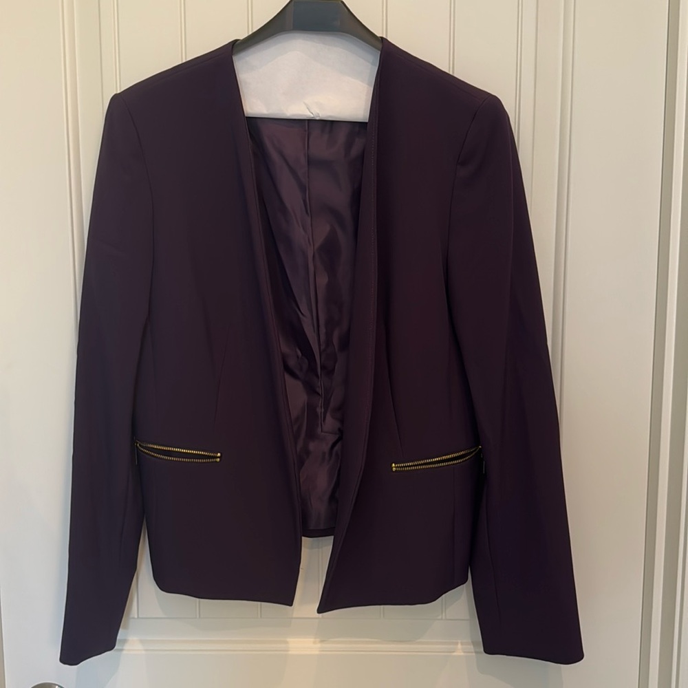 Open front dark purple jacket, dry clean only